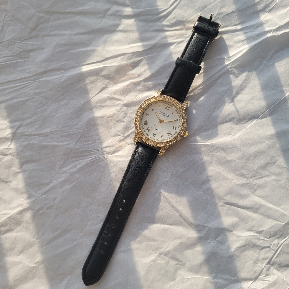 Studio Time Black Leather Rhinestone Watch DOESN'T WORK